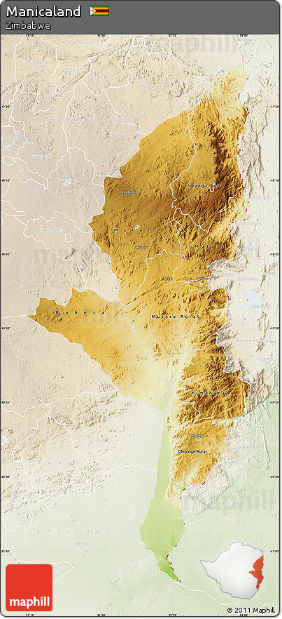 Physical Map of Manicaland, lighten