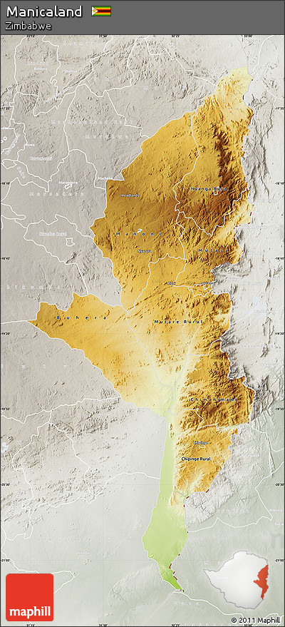 Physical Map of Manicaland, lighten, semi-desaturated