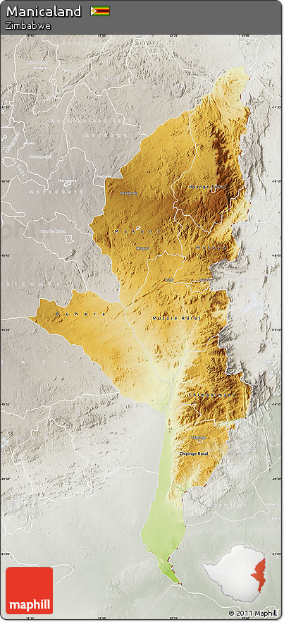 Physical Map of Manicaland, lighten, semi-desaturated