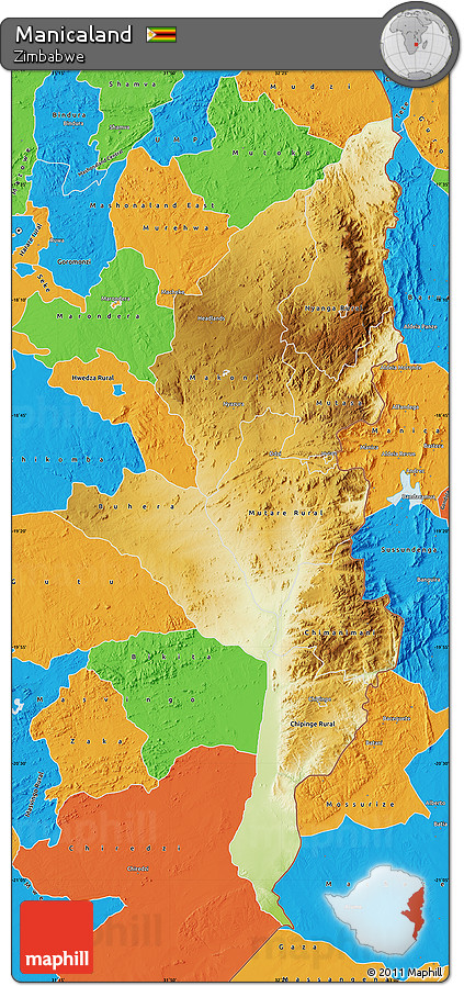 Physical Map of Manicaland, political outside