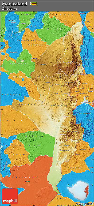 Physical Map of Manicaland, political outside