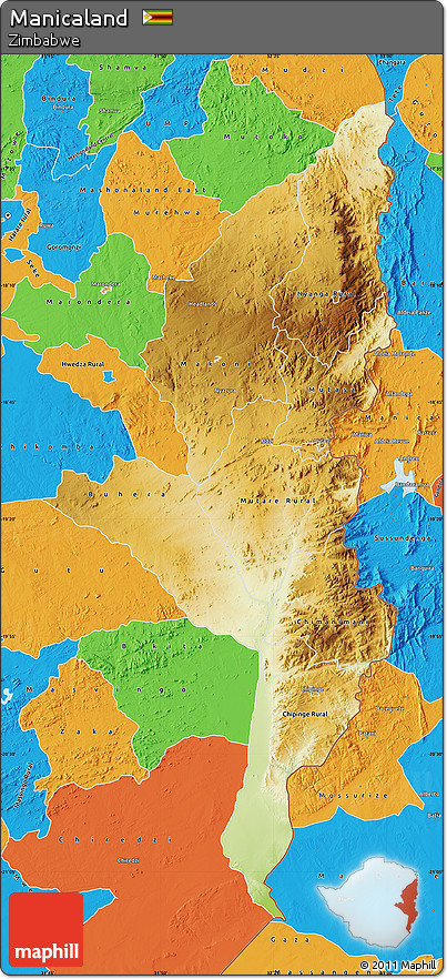 Physical Map of Manicaland, political outside