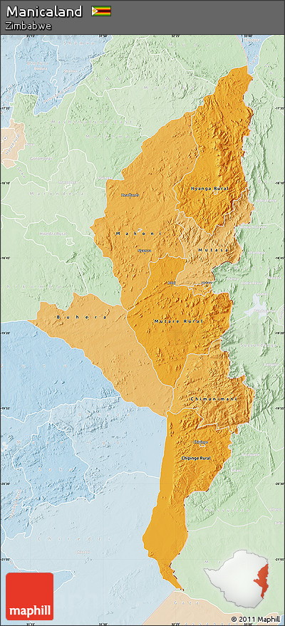 Political Shades Map of Manicaland, lighten
