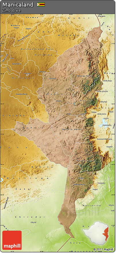 Satellite Map of Manicaland, physical outside