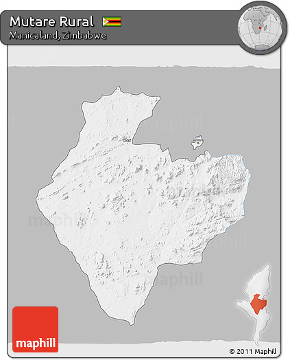 Gray 3D Map of Mutare Rural, single color outside