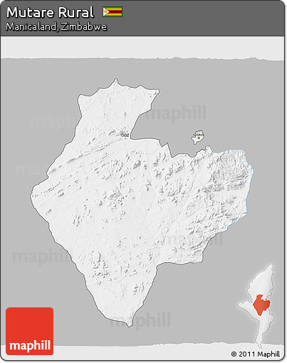 Gray 3D Map of Mutare Rural, single color outside
