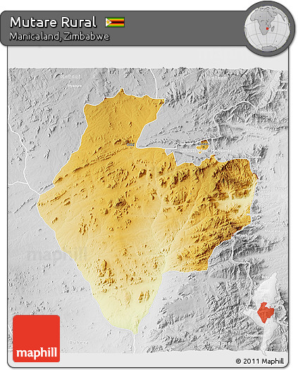 Physical 3D Map of Mutare Rural, lighten, desaturated