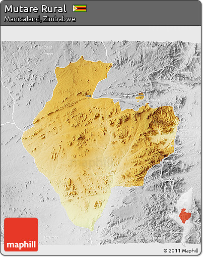 Physical 3D Map of Mutare Rural, lighten, desaturated