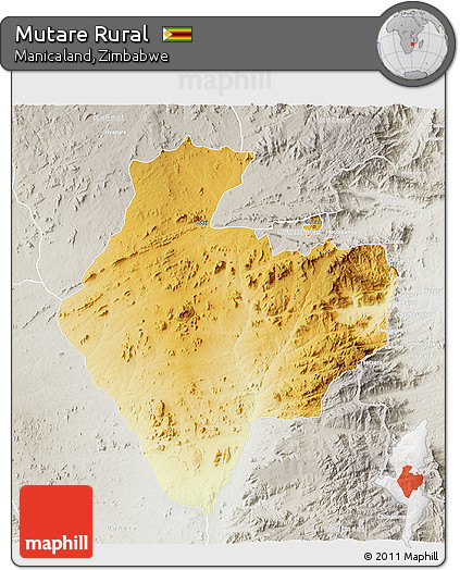 Physical 3D Map of Mutare Rural, lighten, semi-desaturated