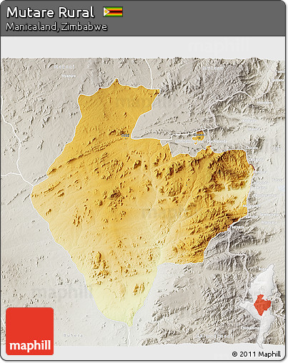 Physical 3D Map of Mutare Rural, lighten, semi-desaturated