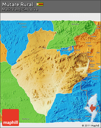Physical 3D Map of Mutare Rural, political outside