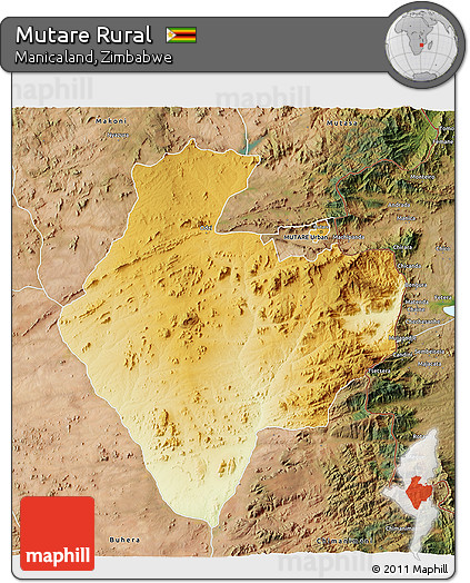 Physical 3D Map of Mutare Rural, satellite outside