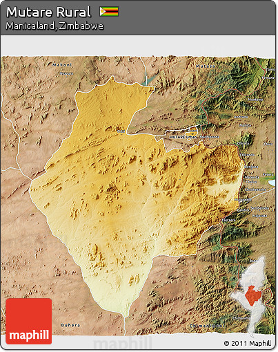 Physical 3D Map of Mutare Rural, satellite outside