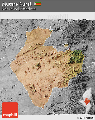 Satellite 3D Map of Mutare Rural, desaturated