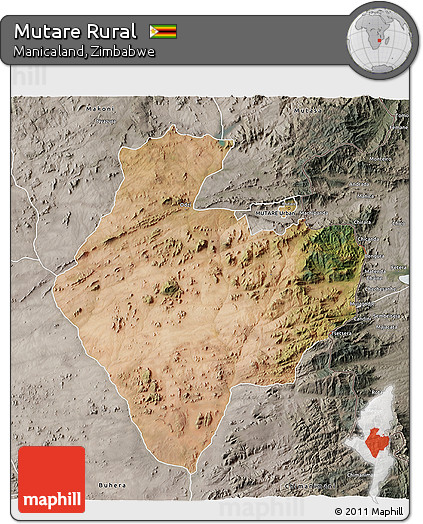 Satellite 3D Map of Mutare Rural, semi-desaturated