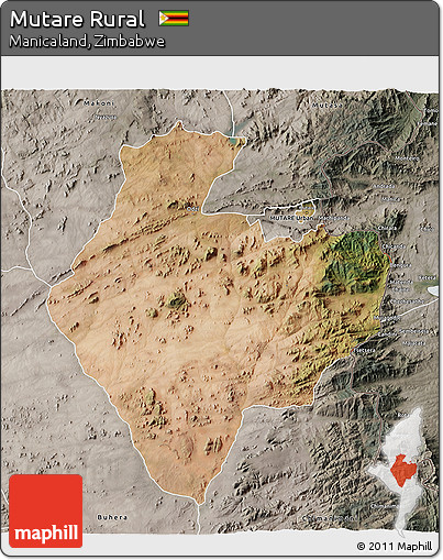 Satellite 3D Map of Mutare Rural, semi-desaturated