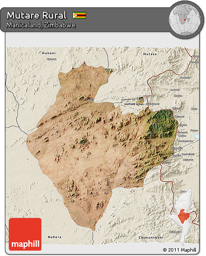 Satellite 3D Map of Mutare Rural, shaded relief outside