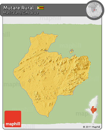 Savanna Style 3D Map of Mutare Rural, single color outside
