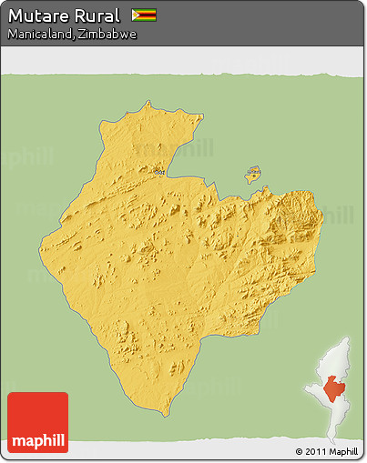 Savanna Style 3D Map of Mutare Rural, single color outside