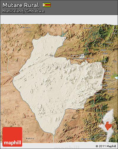 Shaded Relief 3D Map of Mutare Rural, satellite outside