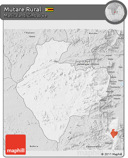 Silver Style 3D Map of Mutare Rural