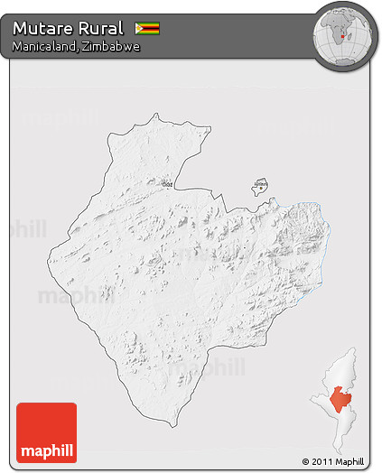 Silver Style 3D Map of Mutare Rural, single color outside