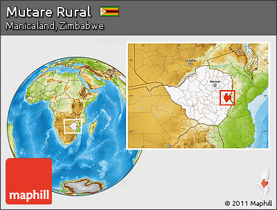 Physical Location Map of Mutare Rural, highlighted country, within the entire country