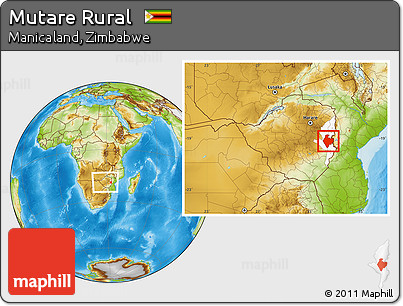 Physical Location Map of Mutare Rural, highlighted parent region, within the entire country