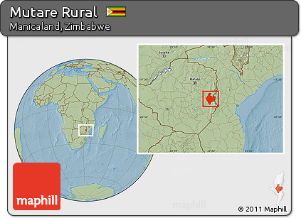 Savanna Style Location Map of Mutare Rural, hill shading