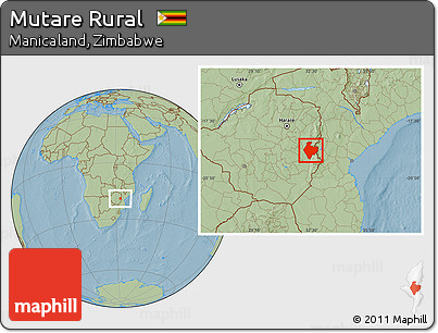 Savanna Style Location Map of Mutare Rural, hill shading