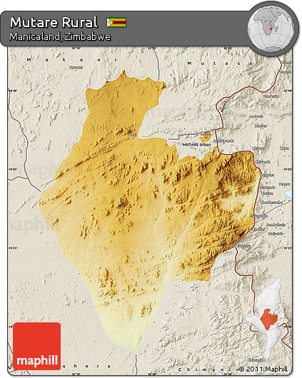 Physical Map of Mutare Rural, shaded relief outside