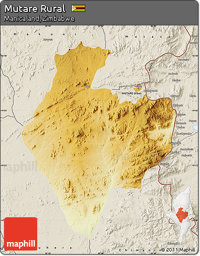Physical Map of Mutare Rural, shaded relief outside