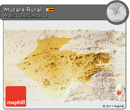 Physical Panoramic Map of Mutare Rural, lighten