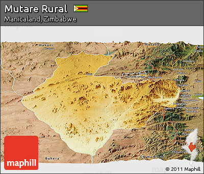 Physical Panoramic Map of Mutare Rural, satellite outside