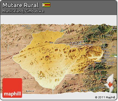 Physical Panoramic Map of Mutare Rural, satellite outside