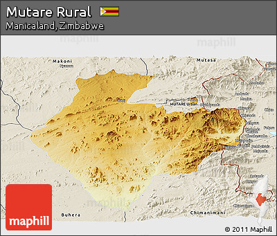 Physical Panoramic Map of Mutare Rural, shaded relief outside
