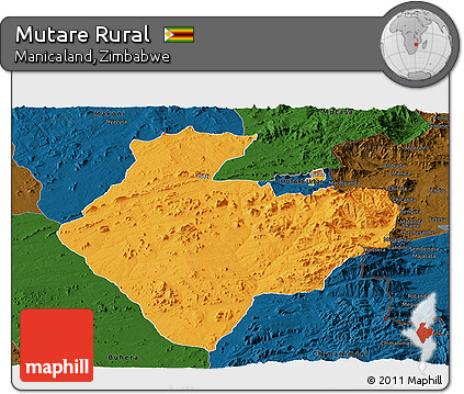 Political Panoramic Map of Mutare Rural, darken