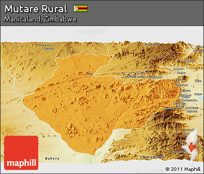 Political Panoramic Map of Mutare Rural, physical outside