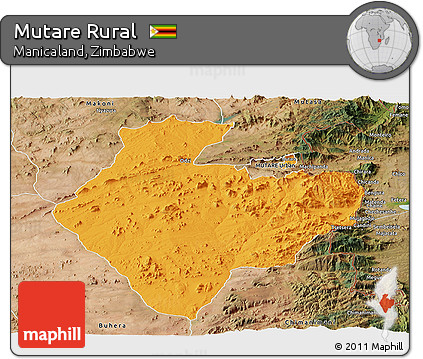 Political Panoramic Map of Mutare Rural, satellite outside
