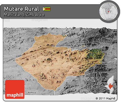 Satellite Panoramic Map of Mutare Rural, desaturated