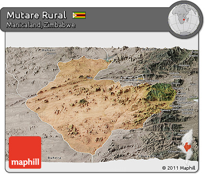 Satellite Panoramic Map of Mutare Rural, semi-desaturated