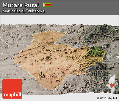 Satellite Panoramic Map of Mutare Rural, semi-desaturated