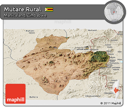 Satellite Panoramic Map of Mutare Rural, shaded relief outside