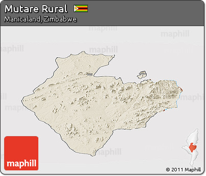 Shaded Relief Panoramic Map of Mutare Rural, cropped outside