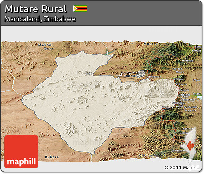 Shaded Relief Panoramic Map of Mutare Rural, satellite outside