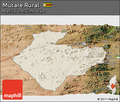 Shaded Relief Panoramic Map of Mutare Rural, satellite outside
