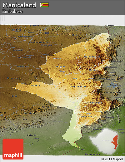 Physical Panoramic Map of Manicaland, darken