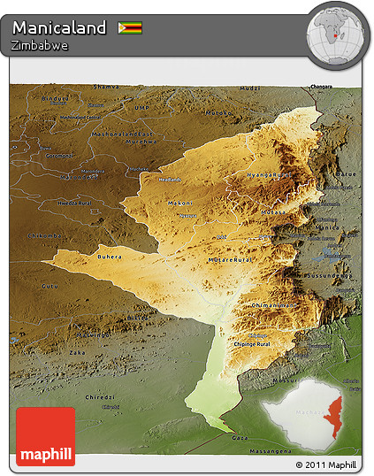 Physical Panoramic Map of Manicaland, darken
