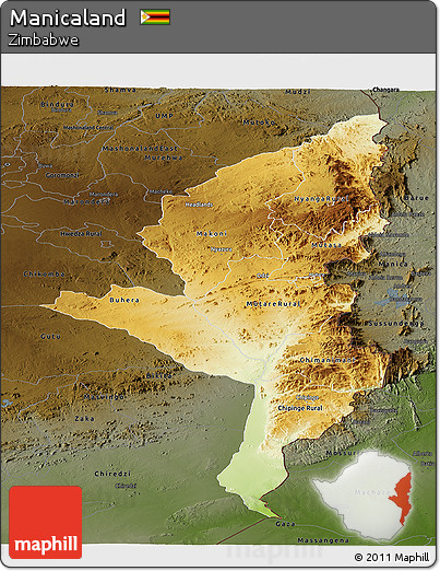 Physical Panoramic Map of Manicaland, darken