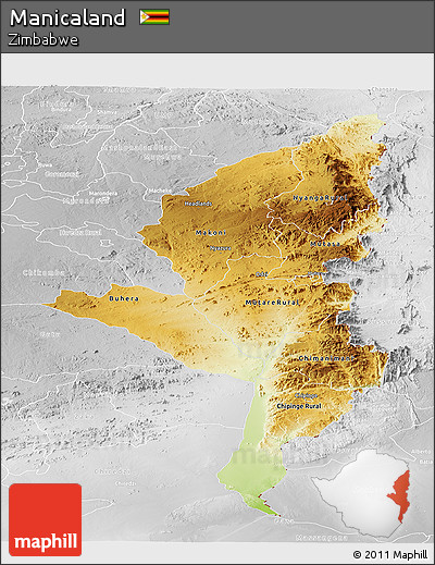 Physical Panoramic Map of Manicaland, lighten, desaturated